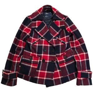 American Eagle Outfitters Wool Blend Double Breasted Plaid Peacoat Women's M
